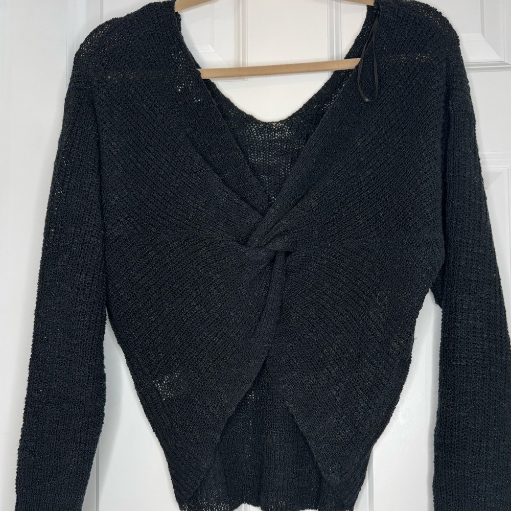 Black V Neck Sweater with Knotted Back Detail. Size S